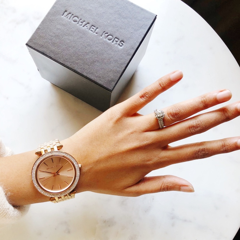 Michael Kors Darci Pavé Rose Gold-Tone Wat…